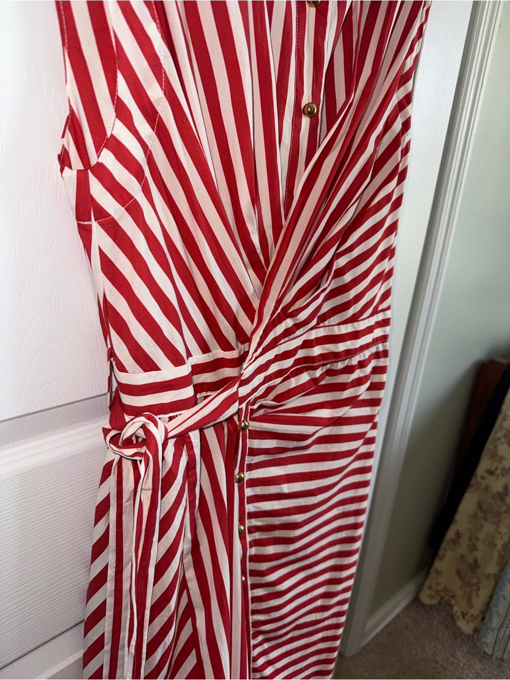 Striped Red and White Sleeveless Wrap Dress - Picture 4 of 5